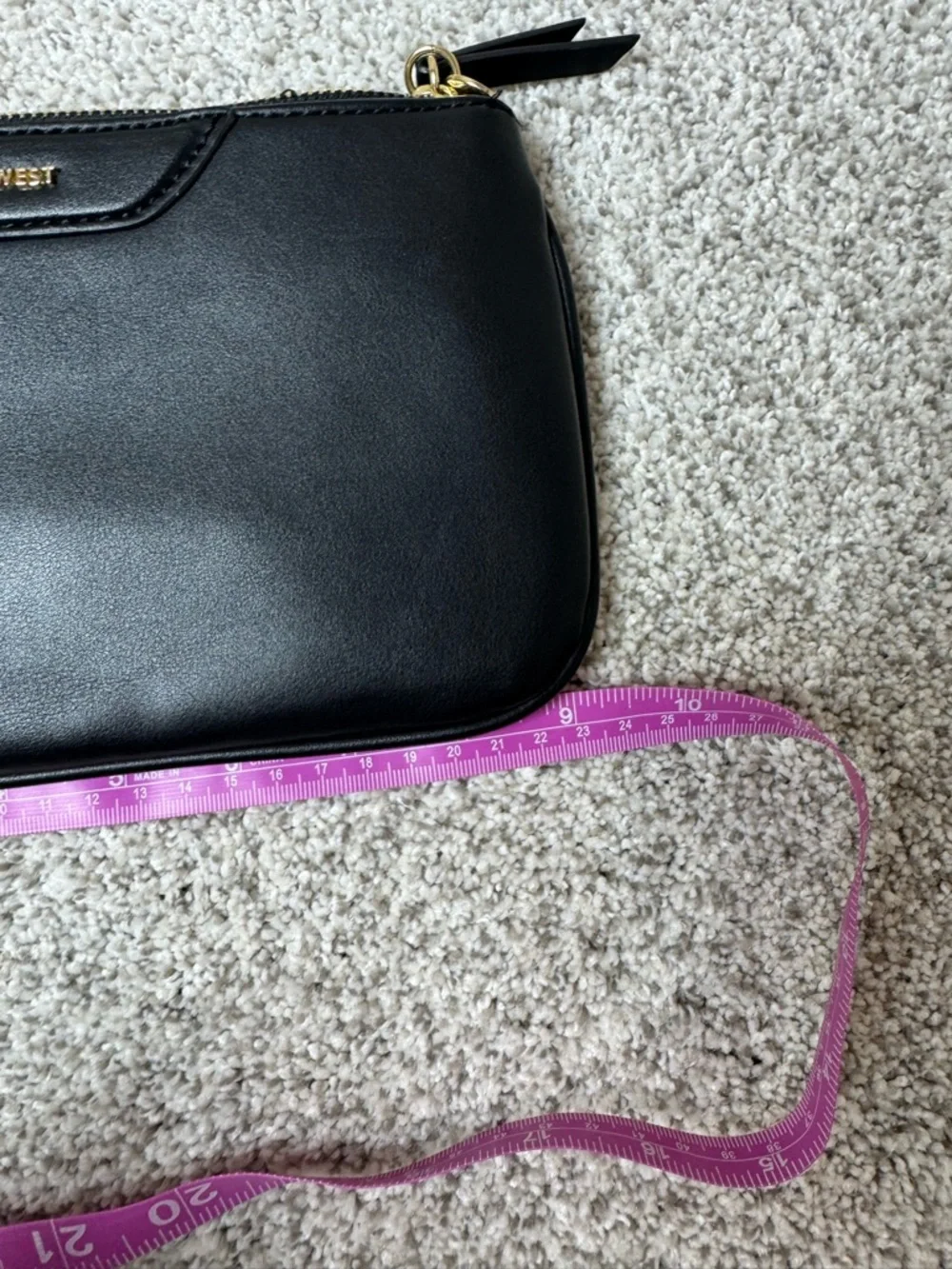 Nine West Black Vegan Leather Wristlet Clutch Bag Gold Hardware Minimalist Chic